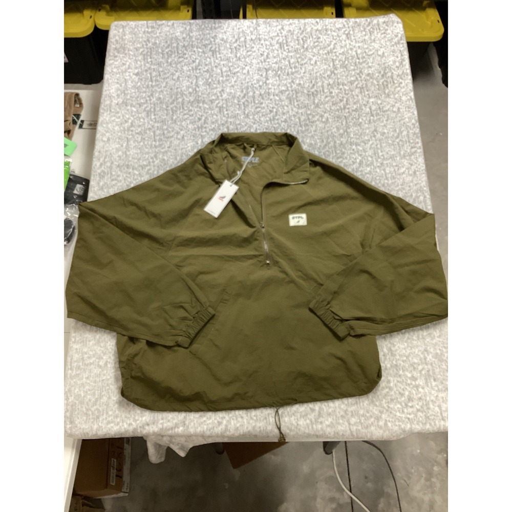 Staple Pigeon STPL Mens Olive Green Quarter Zip Windbreaker Jacket Large NEW